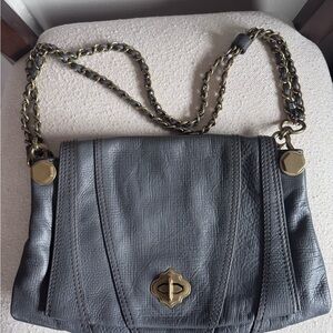 Oryany Elegant Grey Leather Chain Strap Bag